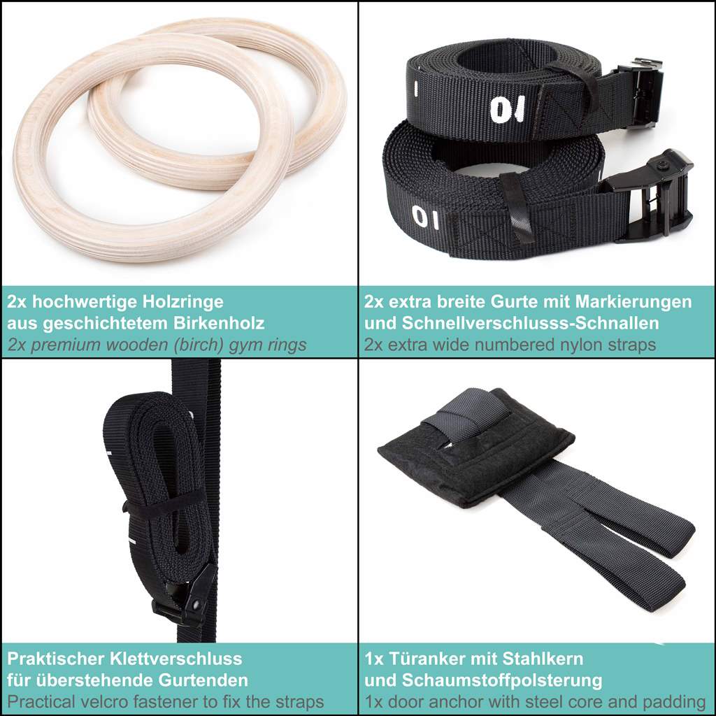 Gymnastikringe aus Holz inkl. Sportbeutel, Befestigungsgurte und Türanker - Image 3