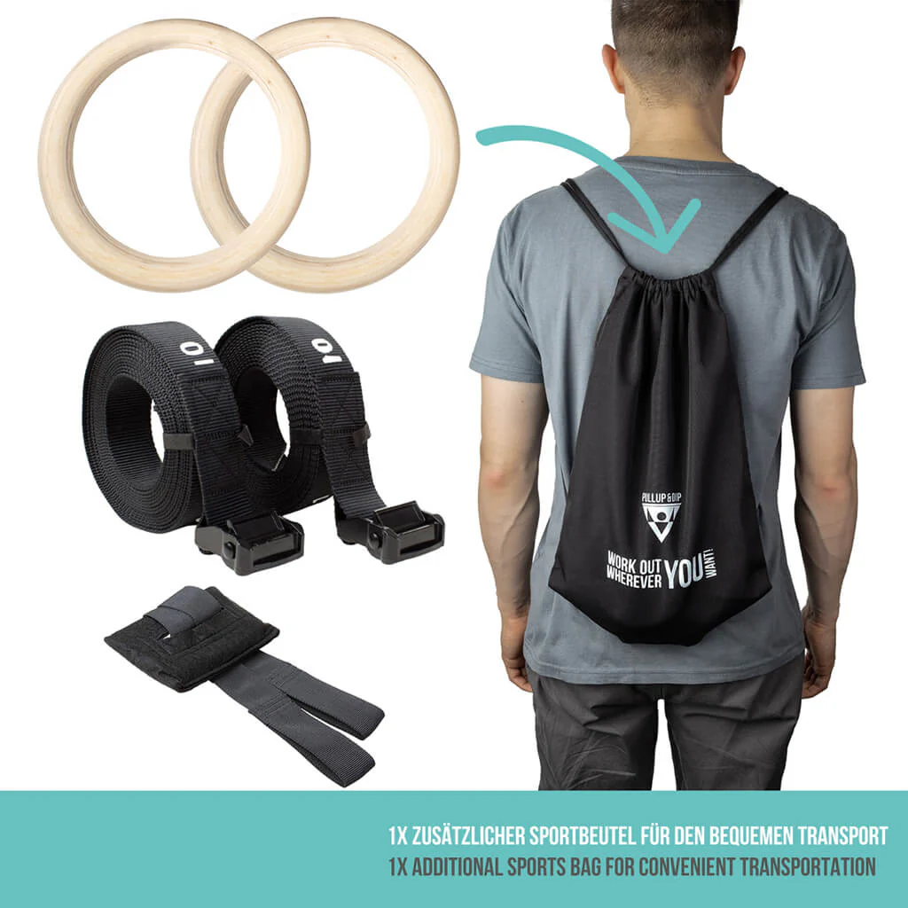 Gymnastikringe aus Holz inkl. Sportbeutel, Befestigungsgurte und Türanker - Image 5