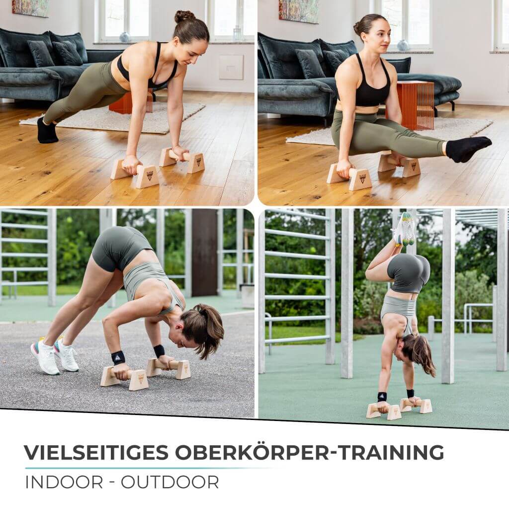 Holz Liegestützgriffe mit ergonomischem Griff inkl. Wrist Wraps - Image 5